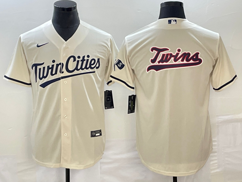Men's Minnesota Twins Cream Team Big Logo Cool Base Stitched Jersey Men's Minnesota Twins Cream Team Big Logo Cool Base Stitched Jersey